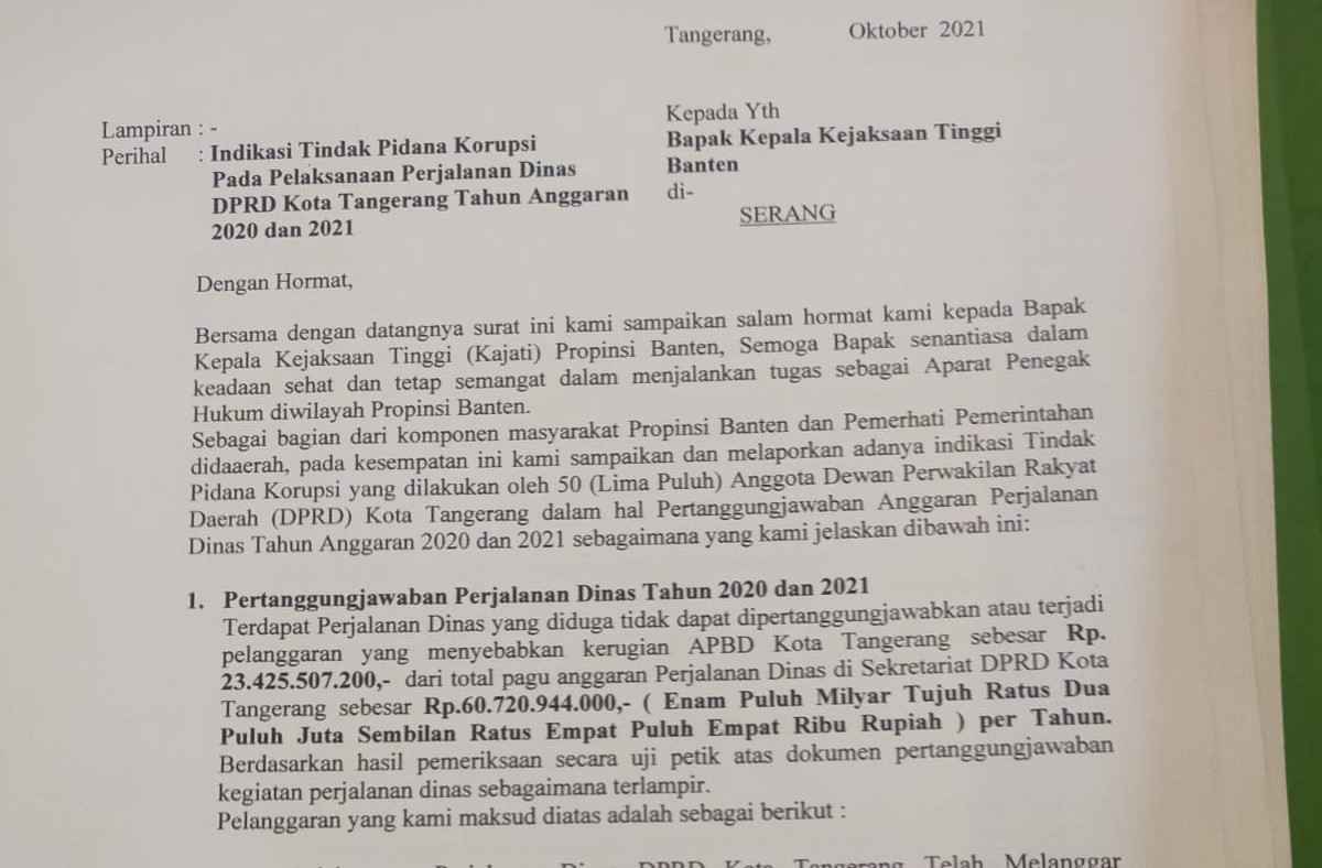 Dugaan Perjalanan Dinas Fiktif, Kajari Bidik 50 Legislator Kota Tangerang Dugaan Perjalanan Dinas Fiktif, Kajari Bidik 50 Legislator Kota Tangerang