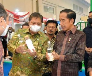Presiden Jokowi bersama Menko Perekonomian Airlangga Hartarti dalam pameran TEI 2022, BSD