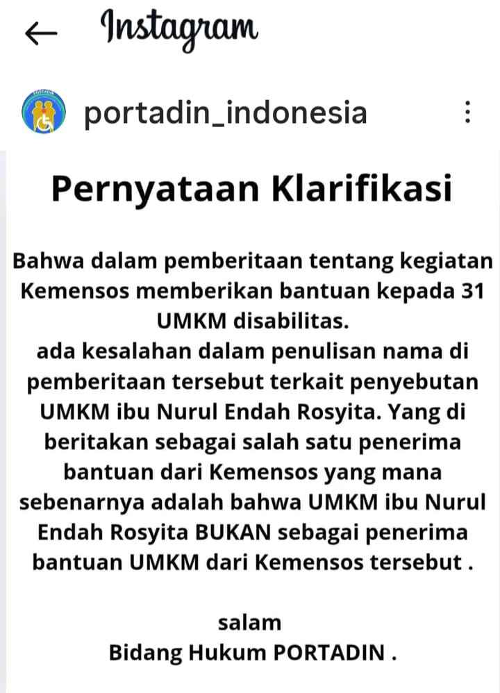Klarifikasi Berita Genjot Pemberdayaan, DNIKS Apresiasi Kemensos Kucurkan Rp139 Juta Untuk UMKM Portadin Klarifikasi Berita Genjot Pemberdayaan, DNIKS Apresiasi Kemensos Kucurkan Rp139 Juta Untuk UMKM Portadin